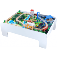 Set trenulet din lemn joaca Big City Rail cu masuta alba Set trenulet din lemn joaca Big City Rail cu masuta alba